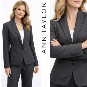 Ann Taylor Classic Grey Blazer Tailored One Button Jacket size 10
